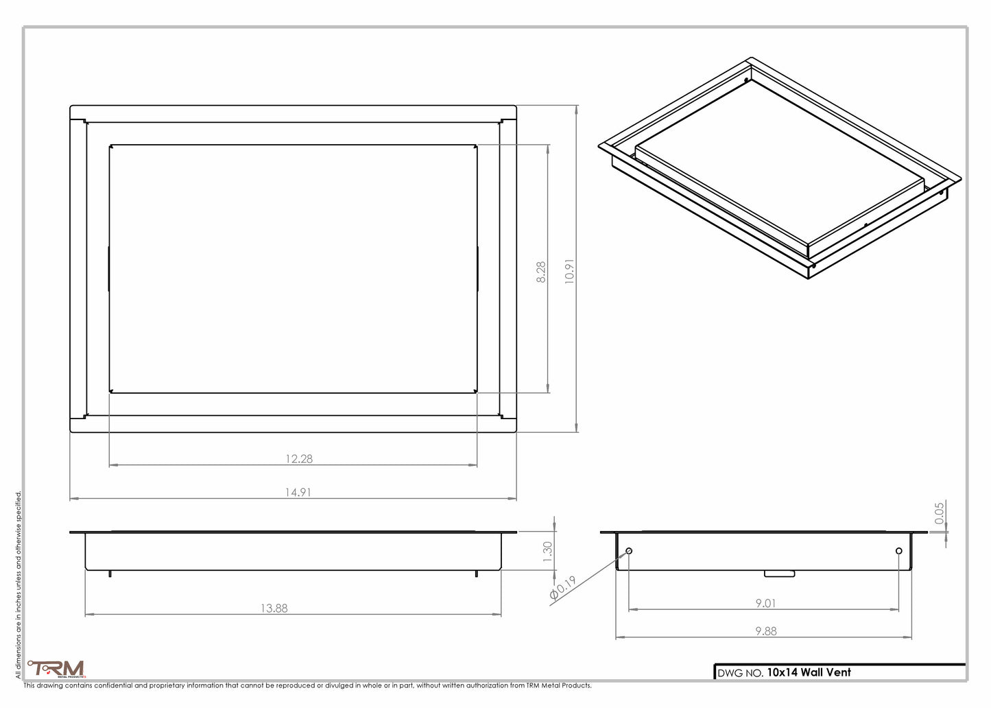 10x14- Wall Vent - Modern Vent Cover - TRM Metal