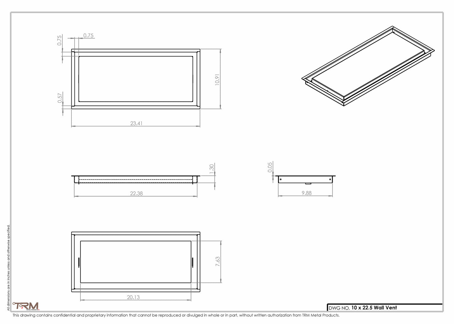 10x22.5 - Wall Vent - Modern Vent Cover - TRM Metal