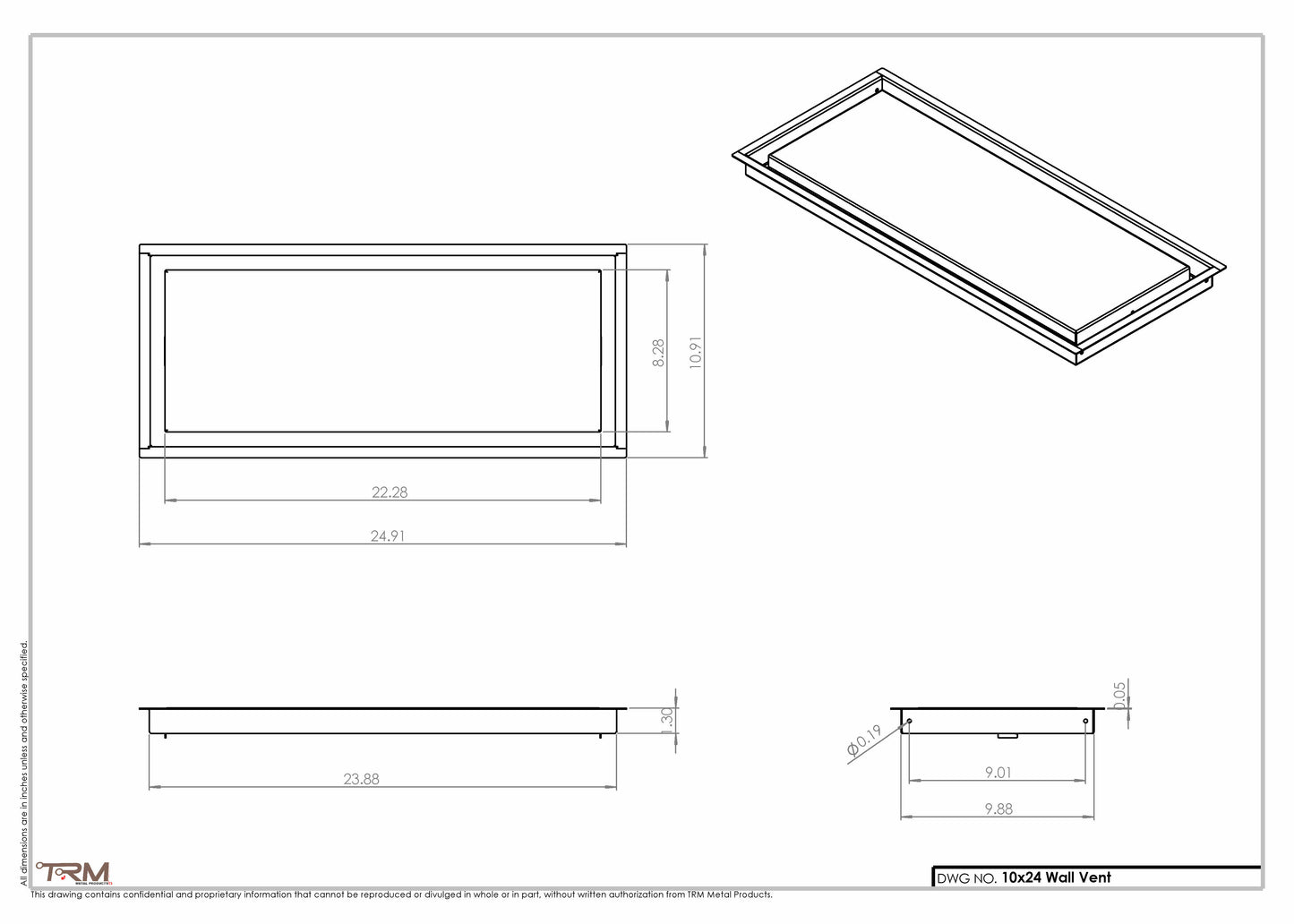 10x24 - Wall Vent - Modern Vent Cover - Return Air Vent - TRM Metal