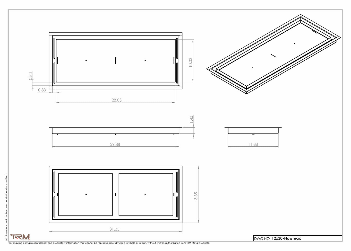 12x30 Flowmax Drop-in Air Vent, Flush Floor-Matching, All Metal, Floor Vent Cover (30x12)