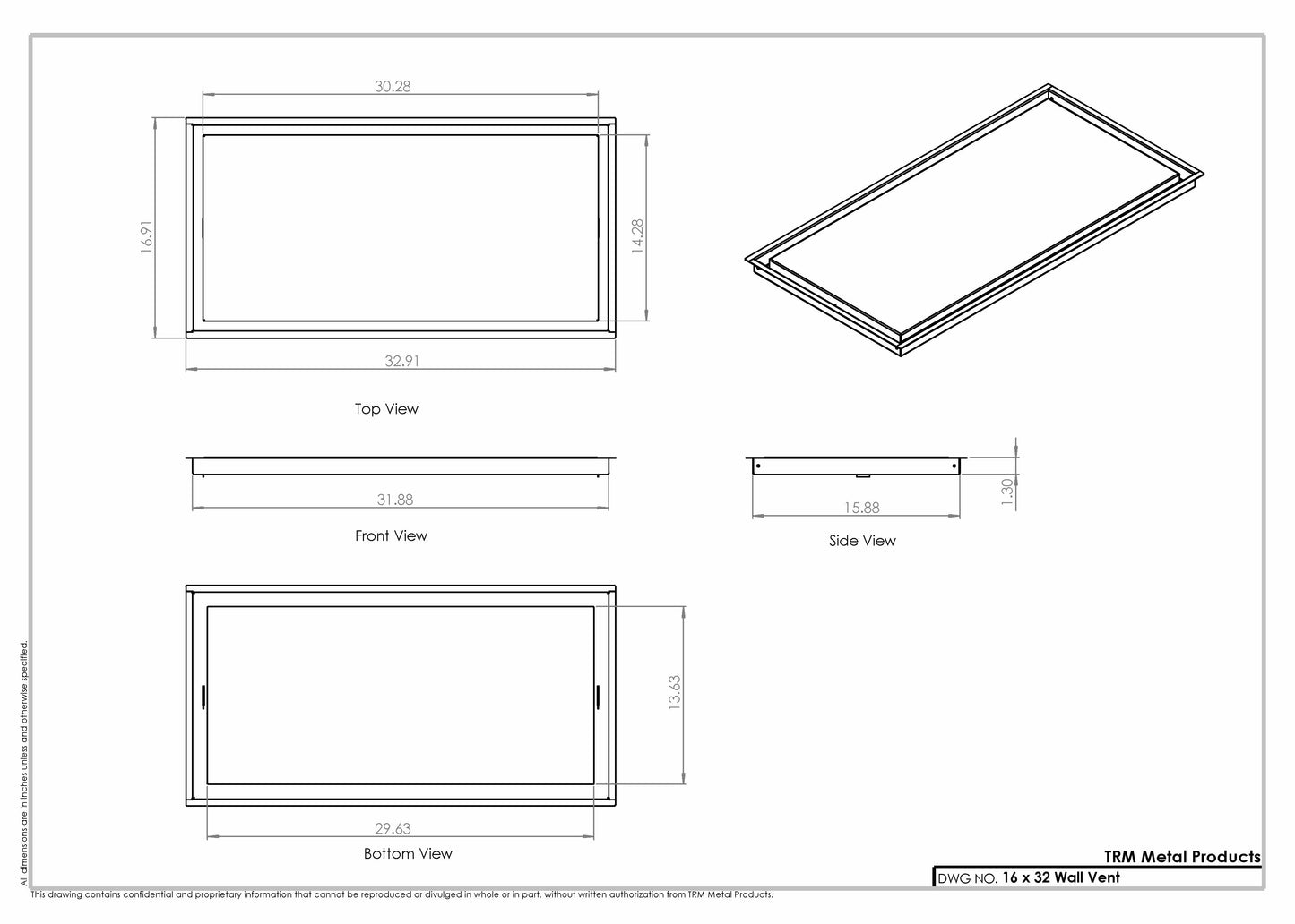 16 x 32 - Wall Vent - Modern Vent Cover - TRM Metal (16x32 - 32x16)