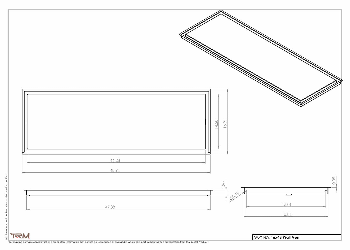 16x48 - Wall Vent - Modern Vent Cover - Return Air Vent - TRM Metal