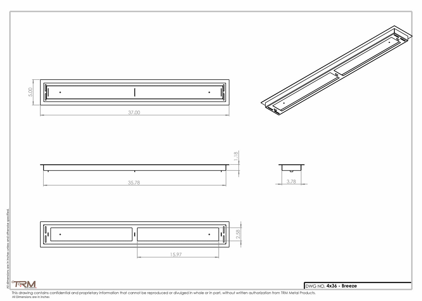 4x30 - Breeze Model - Drop-in Air Vent, Floor-Matching, All Metal, Air Vent Cover