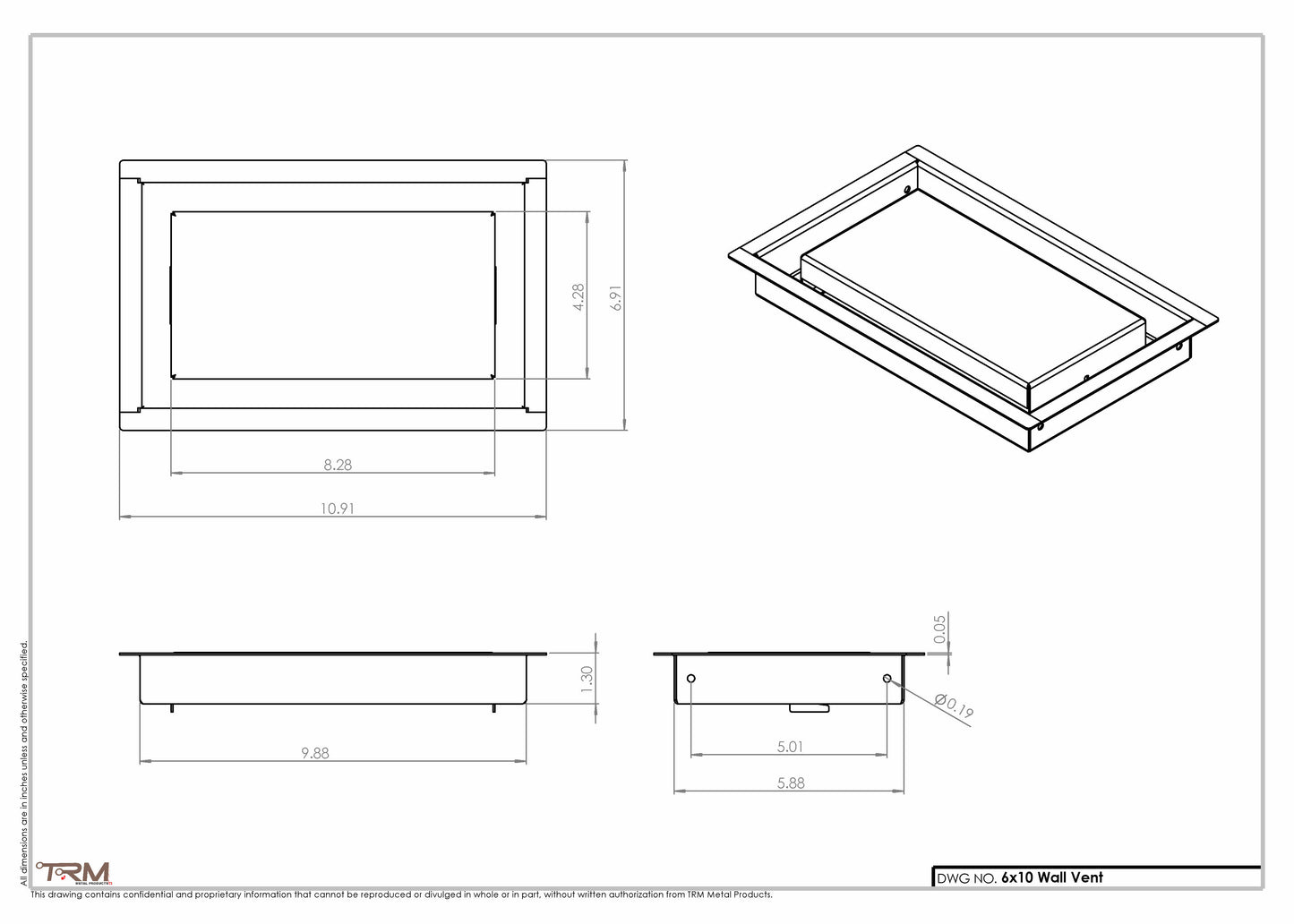 6x10 - Wall Vent - Modern Vent Cover - TRM Metal