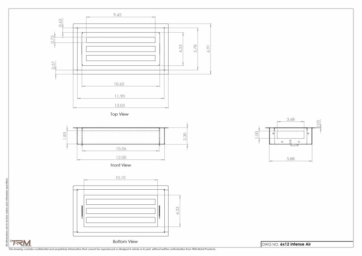 6x12 Intense-Air Wall Vent Cover - High-Airflow Linear Bar Steel Grille - TRM Metal Products
