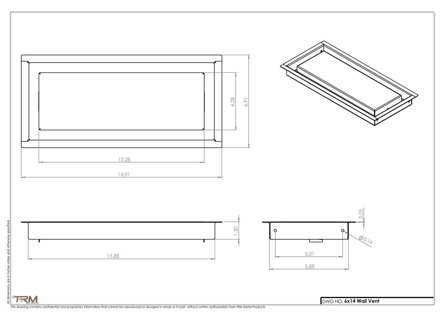 6x14 - Wall Vent - Modern Vent Cover - TRM Metal