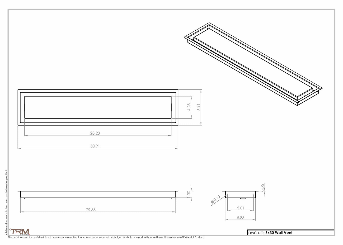 6x30 - Wall Vent - Modern Vent Cover - TRM Metal