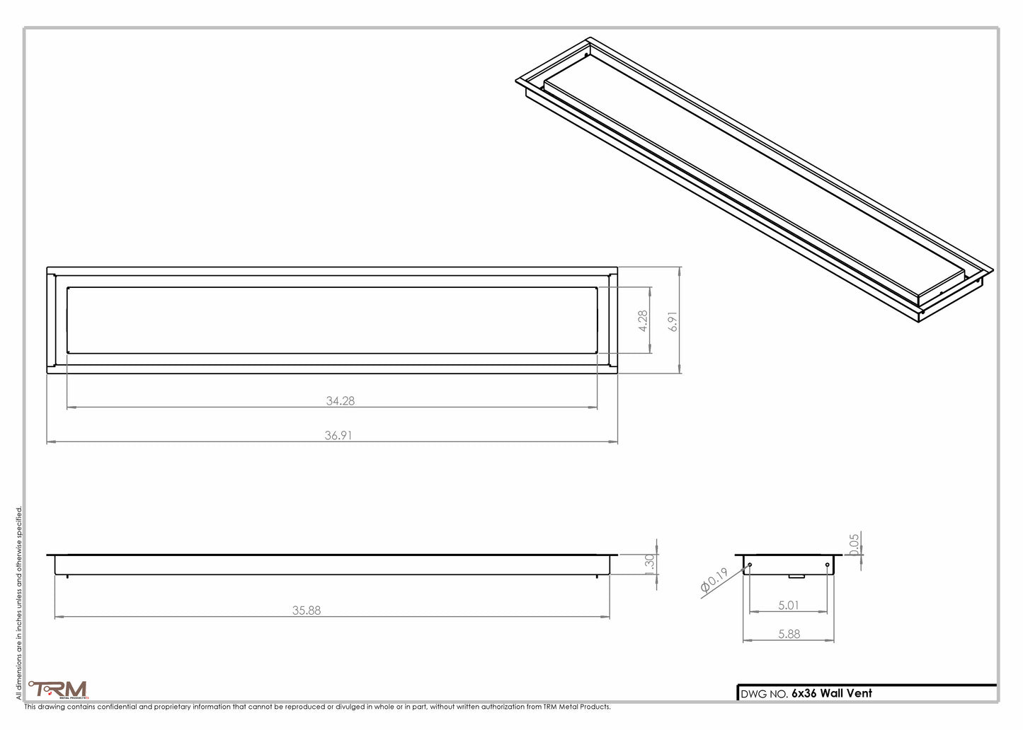 6x36 - Wall Vent - Modern Vent Cover - TRM Metal