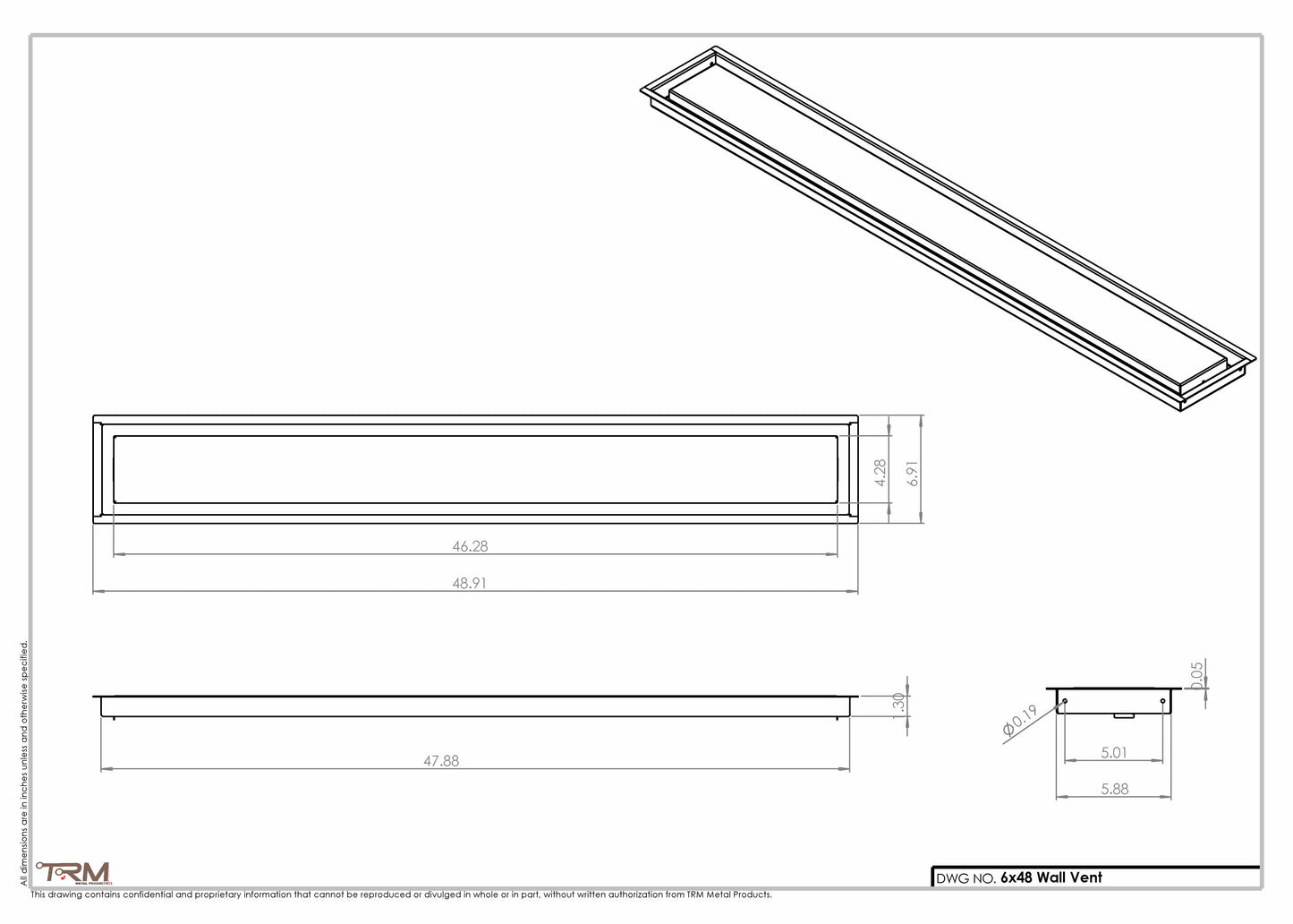 6x48 - Wall Vent - Modern Vent Cover - TRM Metal