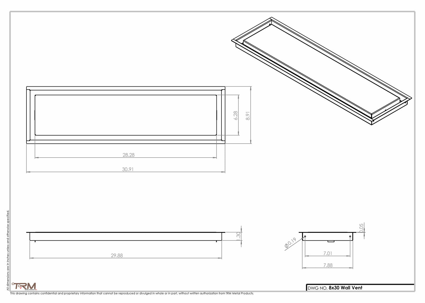 8x30 - Wall Vent - Modern Vent Cover - Return Air Vent - TRM Metal