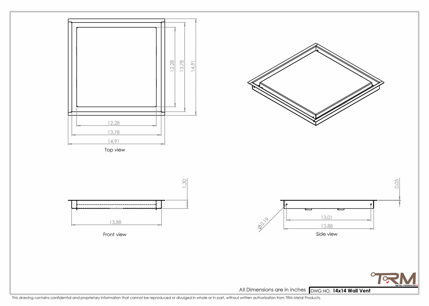 14x14- Wall Vent - Modern Vent Cover - TRM Metal