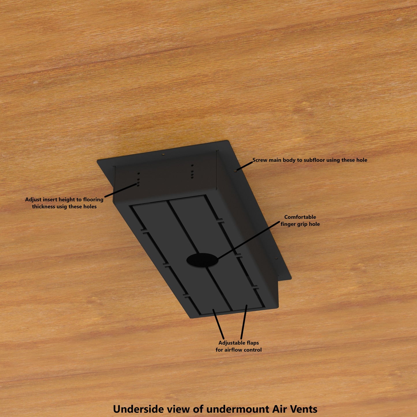 Undermount Air Vent, Floor-Matching, All Metal, Flush Floor Vent Cover