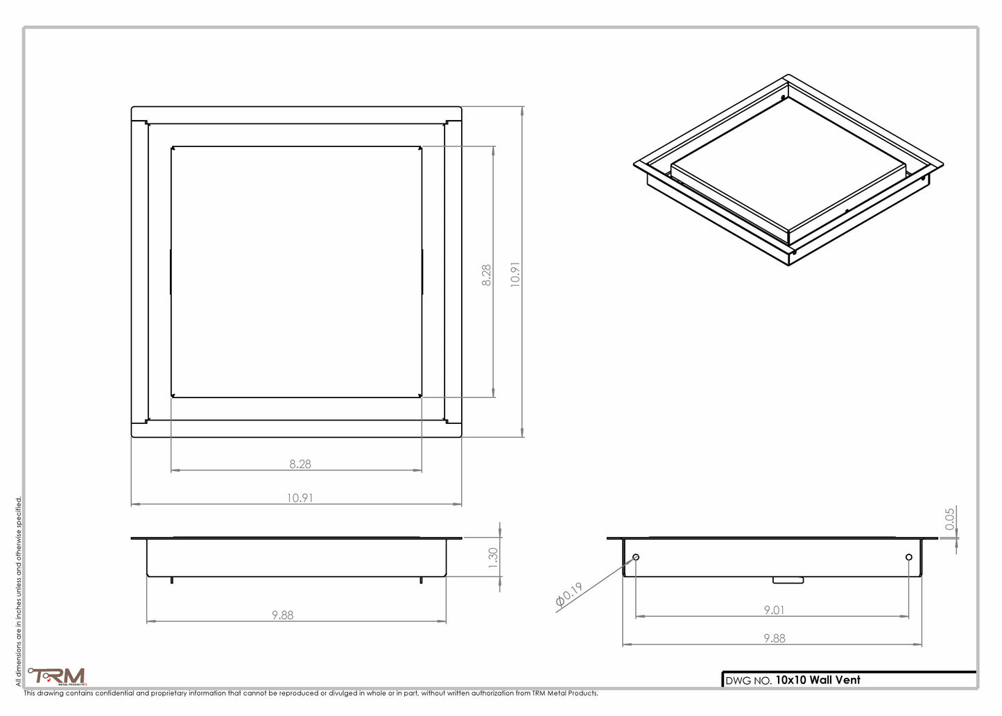 10x10- Wall Vent - Modern Vent Cover - TRM Metal
