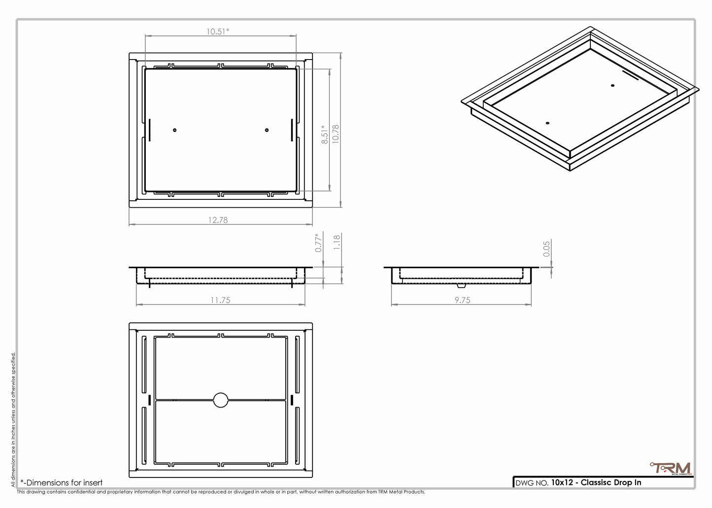 10x12 Classic Drop-in Air Vent, Flush Floor-Matching, All Metal, Floor Vent Cover (12x10)