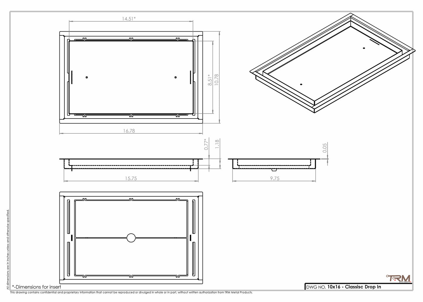 10x16 Classic Drop-in Air Vent, Flush Floor-Matching, All Metal, Floor Vent Cover (16x10)