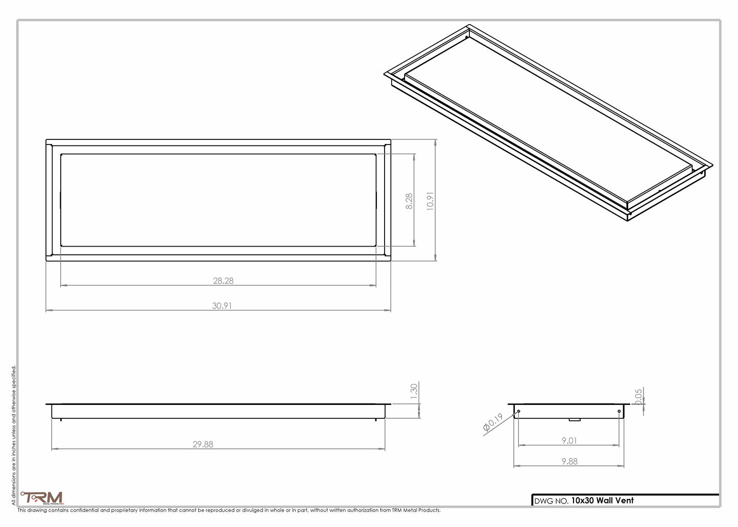 10x30 - Wall Vent - Modern Vent Cover - Return Air Vent - TRM Metal