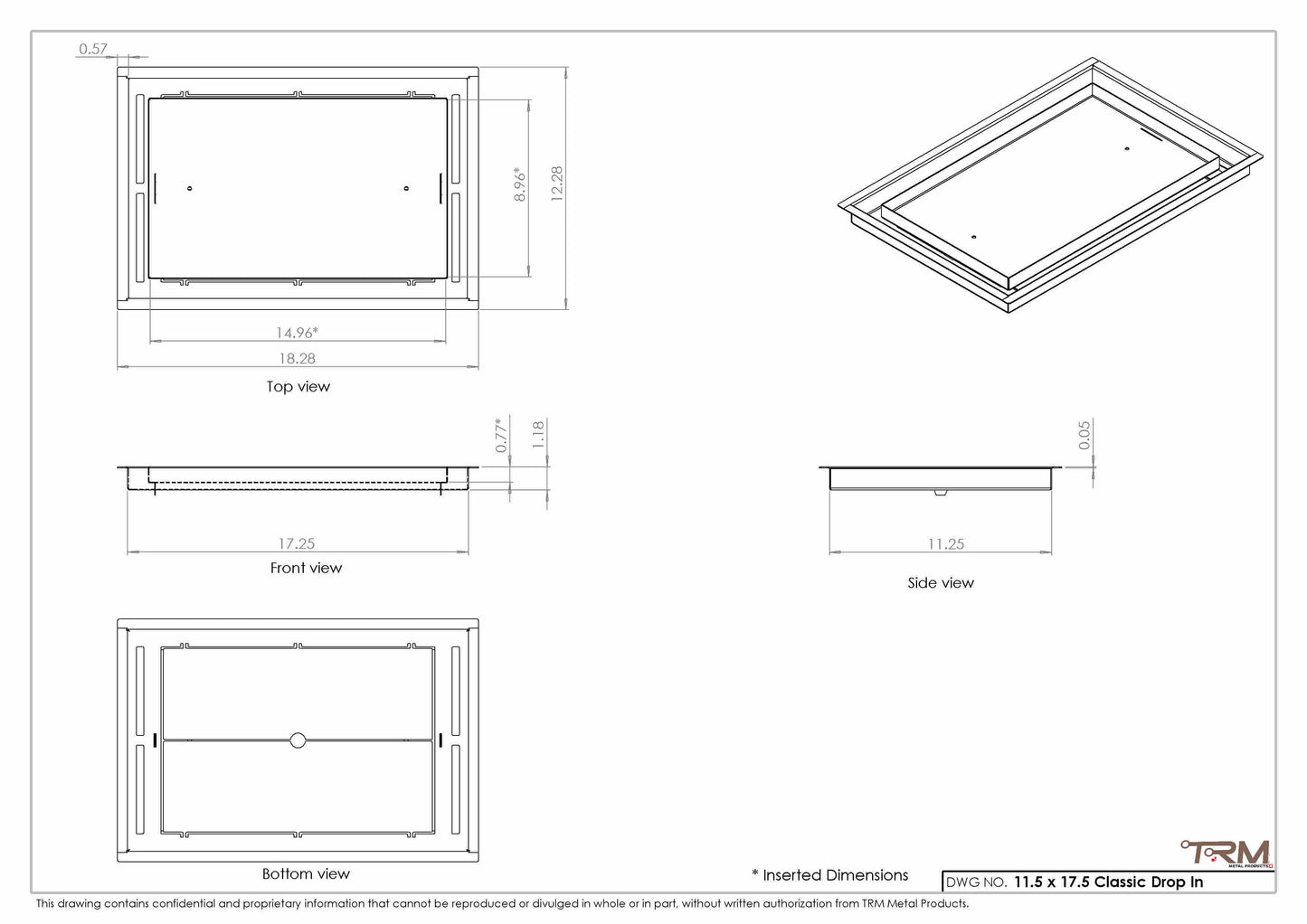 11.5x17.5 Classic Drop-in Air Vent, Flush Floor-Matching, All Metal, Floor Vent Cover 17.5x11.5