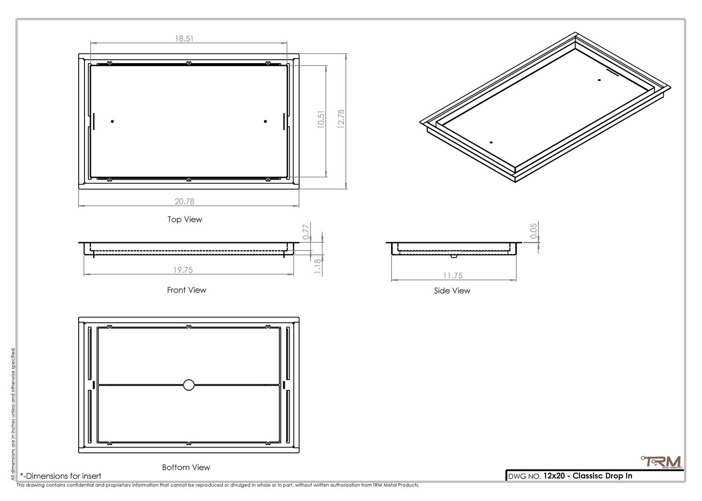 12x20 Classic Drop-in Air Vent, Flush Floor-Matching, All Metal, Floor Vent Cover (20x12)