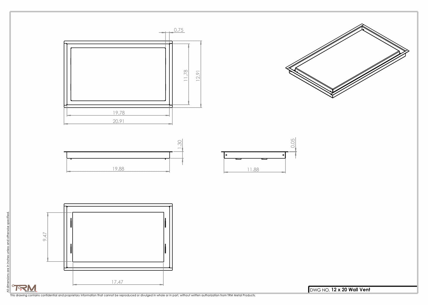 12x20 - Wall Vent - Modern Vent Cover - TRM Metal