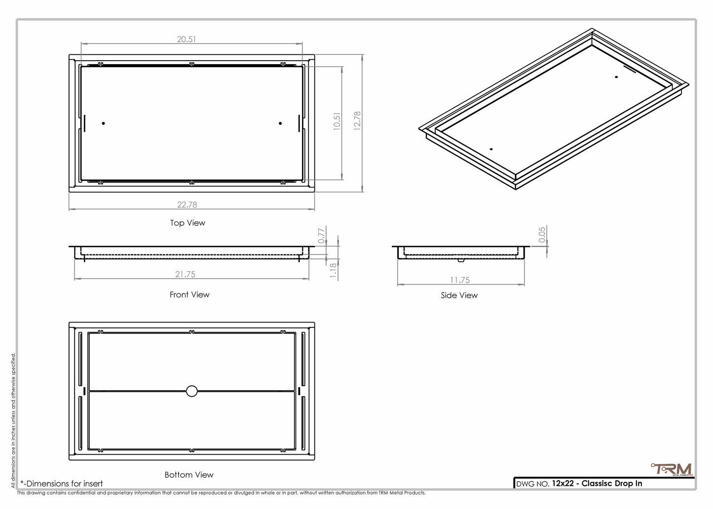 12x22 Classic Drop-in Air Vent, Flush Floor-Matching, All Metal, Floor Vent Cover (22x12)