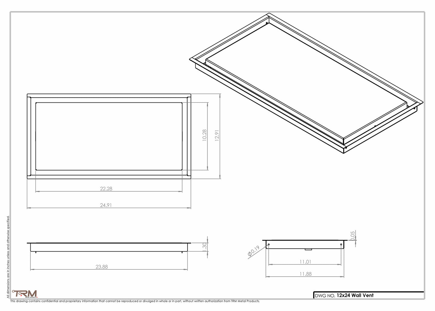 12x24 - Wall Vent - Modern Vent Cover - TRM Metal