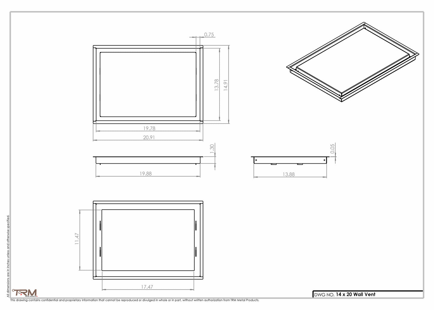 14x20 - Wall Vent - Modern Vent Cover - TRM Metal