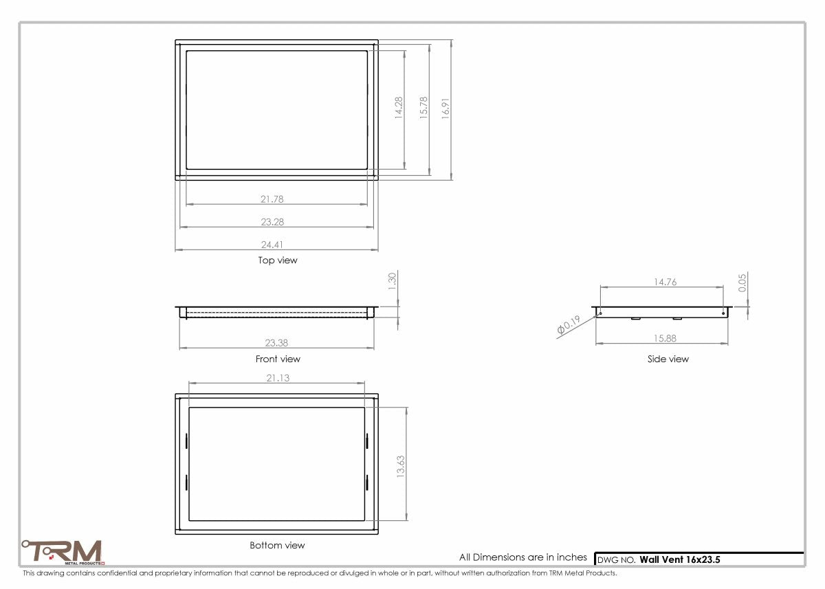 16x23.5 - Wall Vent - Modern Vent Cover - Return Air Vent - TRM Metal 23.5x16 - TRM Metal Products