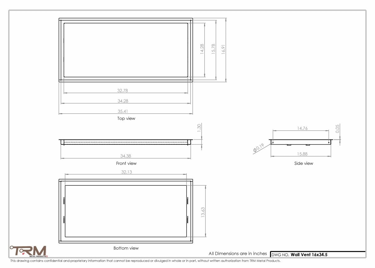 16x34.5 - Wall Vent - Modern Vent Cover - Return Air Vent - TRM Metal 34.5x16 - TRM Metal Products