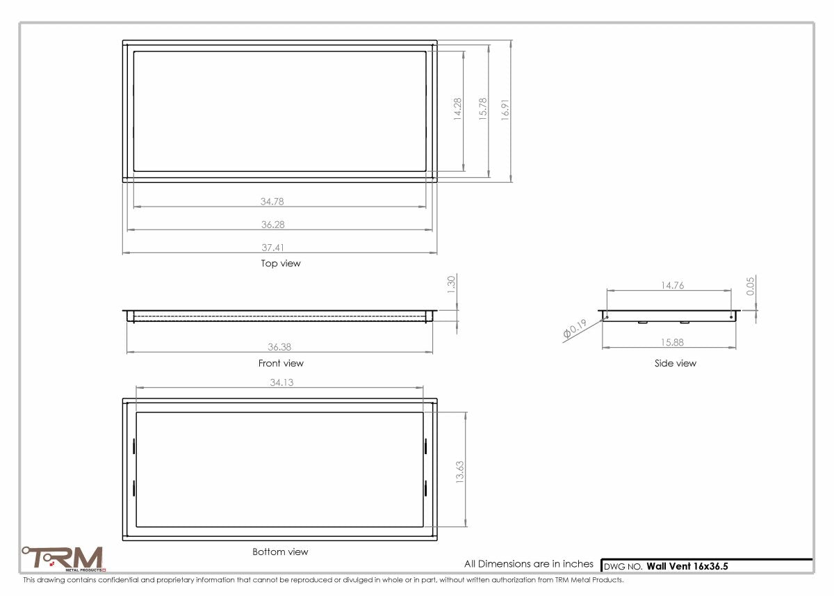 16x36.5 - Wall Vent - Modern Vent Cover - Return Air Vent - TRM Metal 36.5x16 - TRM Metal Products