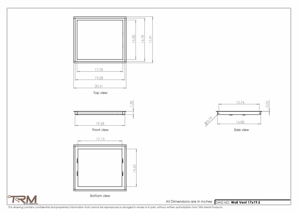 17x19.5 - Wall Vent - Modern Vent Cover - Return Air Vent - TRM Metal 19.5x17 - TRM Metal Products