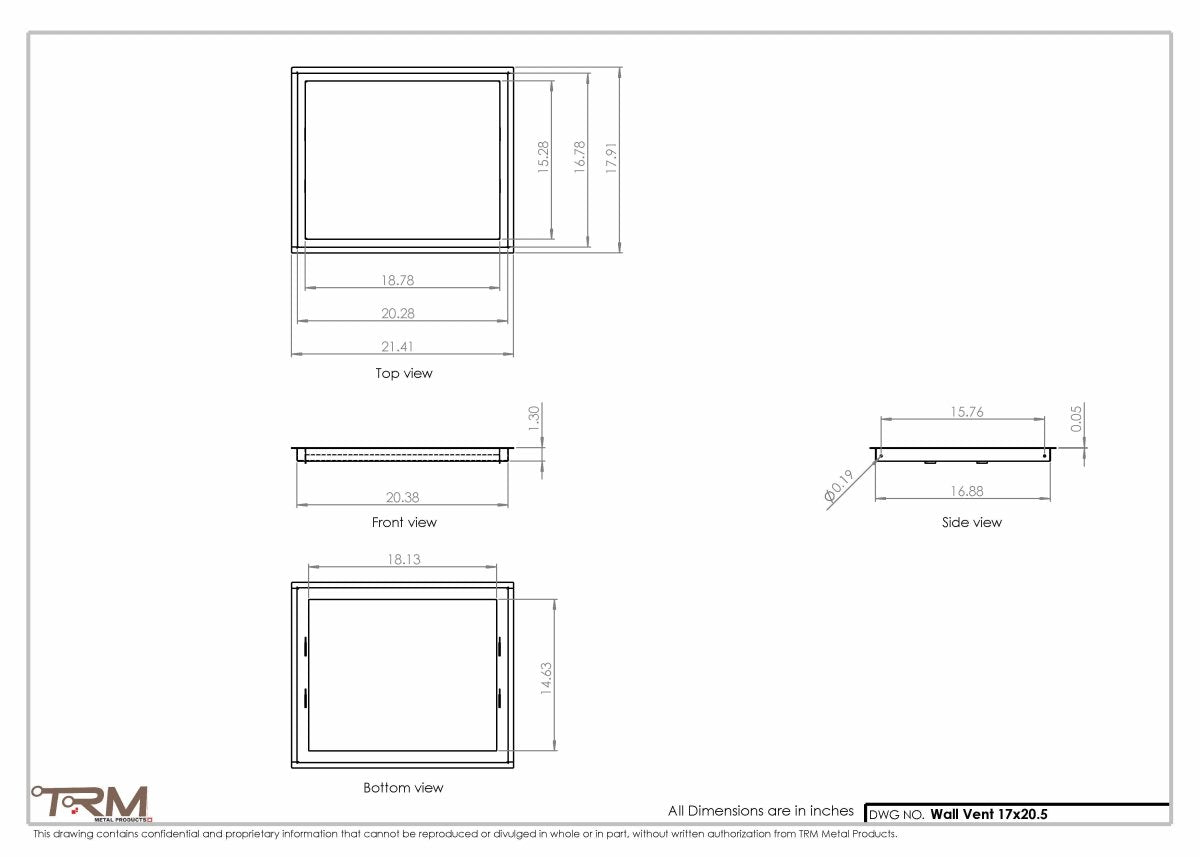 17x20.5 - Wall Vent - Modern Vent Cover - Return Air Vent - TRM Metal 20.5x17 - TRM Metal Products