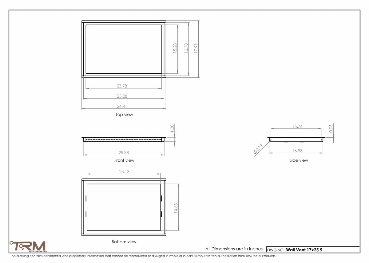 17x25.5 - Wall Vent - Modern Vent Cover - Return Air Vent - TRM Metal 25.5x17 - TRM Metal Products