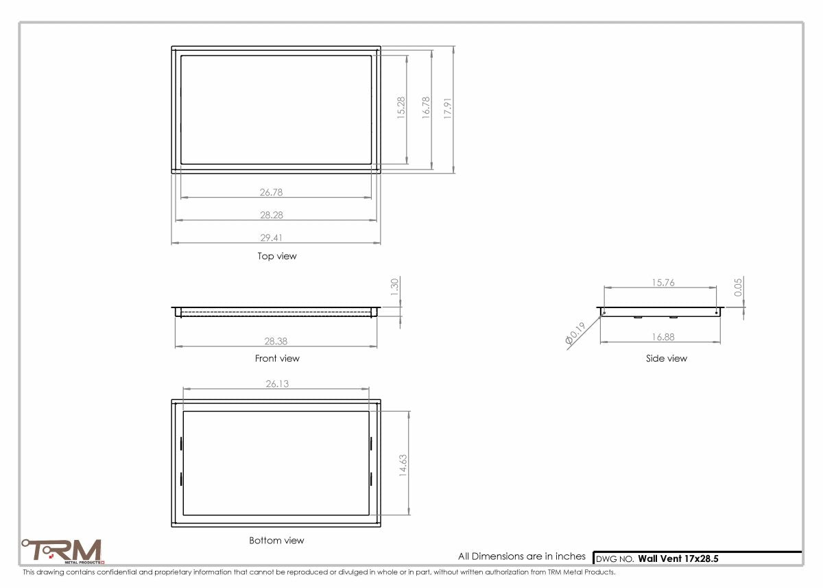 17x28.5 - Wall Vent - Modern Vent Cover - Return Air Vent - TRM Metal 28.5x17 - TRM Metal Products