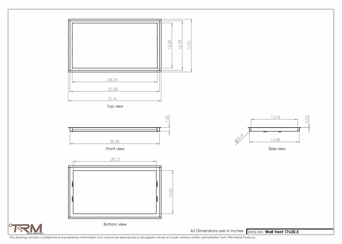 17x30.5 - Wall Vent - Modern Vent Cover - Return Air Vent - TRM Metal 30.5x17 - TRM Metal Products