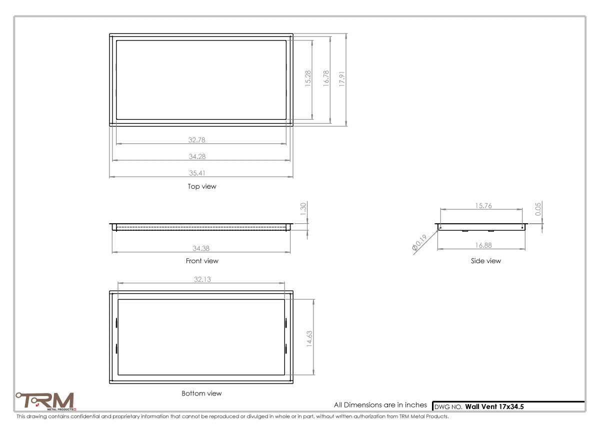 17x34.5 - Wall Vent - Modern Vent Cover - Return Air Vent - TRM Metal 34.5x17 - TRM Metal Products