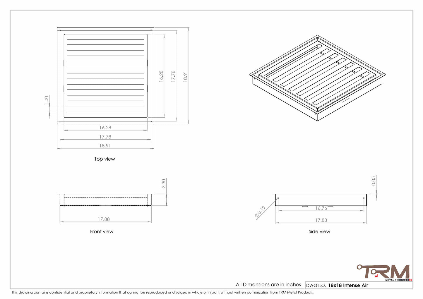 18x18 Intense-Air Wall Vent Cover - High-Airflow Linear Bar Steel Grille