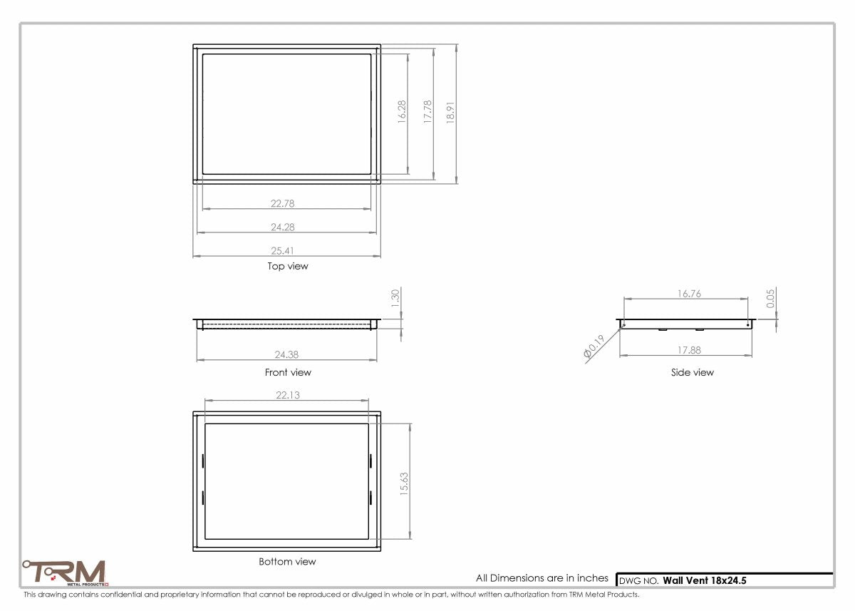 18x24.5 - Wall Vent - Modern Vent Cover - Return Air Vent - TRM Metal 24.5x18 - TRM Metal Products