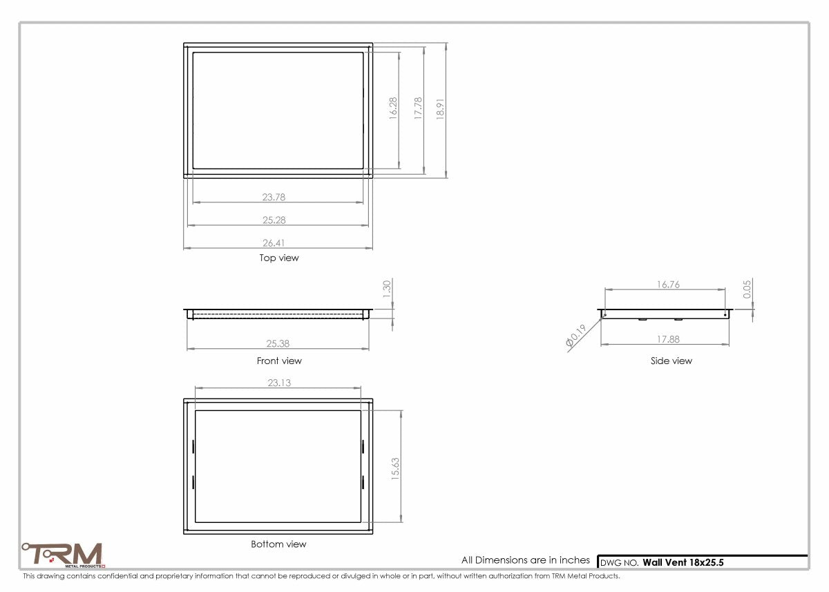 18x25.5 - Wall Vent - Modern Vent Cover - Return Air Vent - TRM Metal 25.5x18 - TRM Metal Products