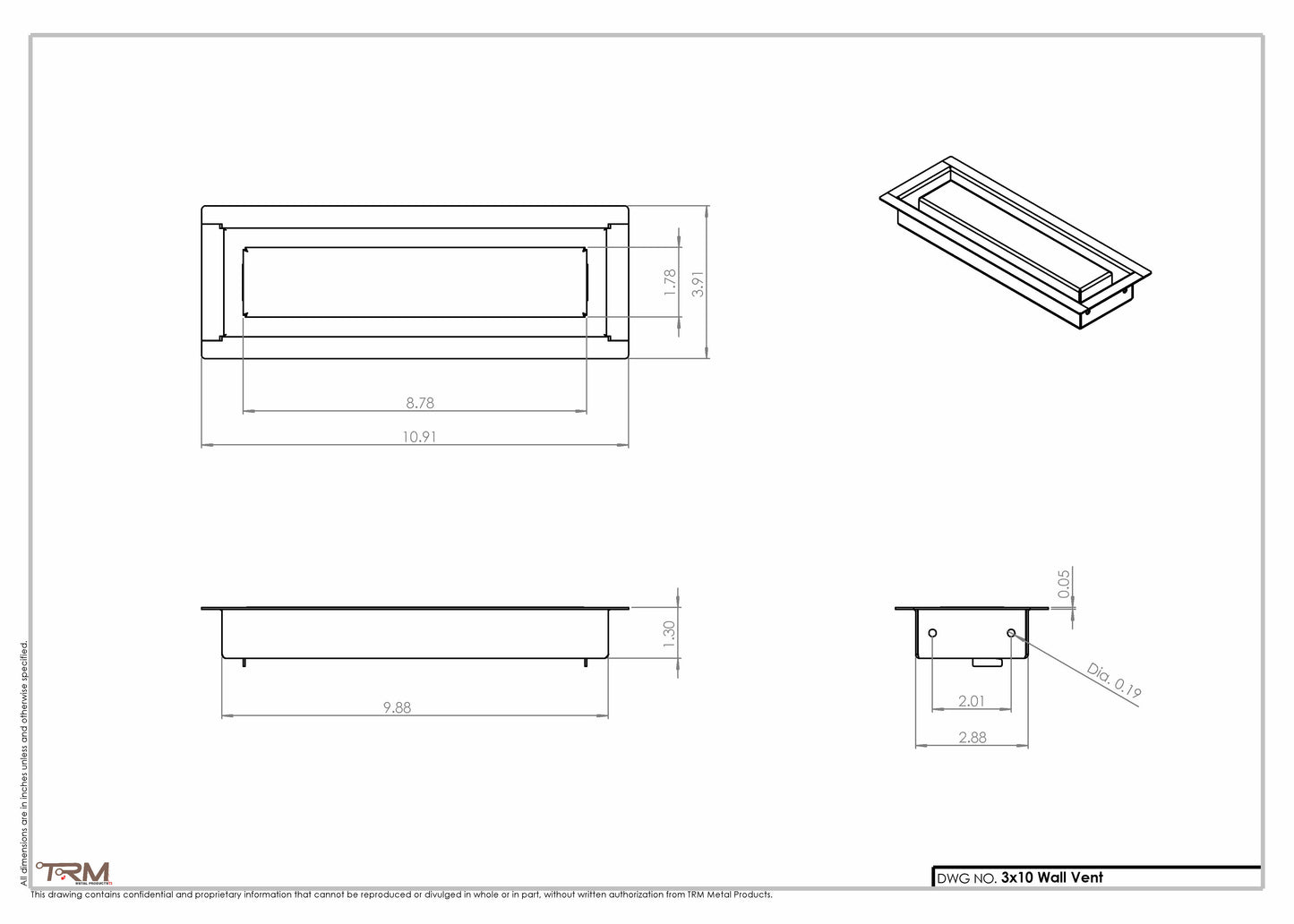 3x10 - Wall Vent - Modern Vent Cover -  Return Air Vent - TRM Metal