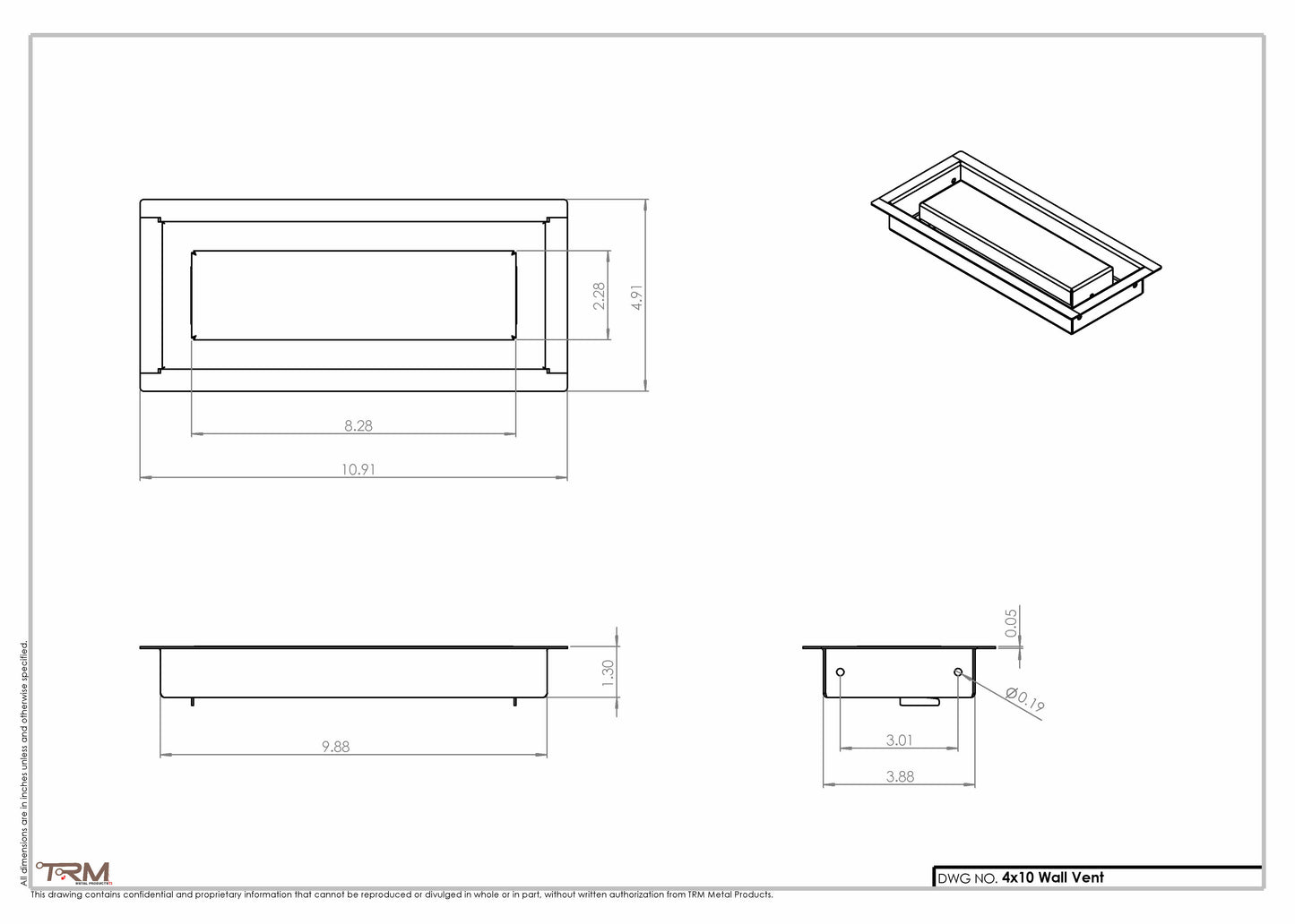 4x10 - Wall Vent - Modern Vent Cover -  Return Air Vent - TRM Metal