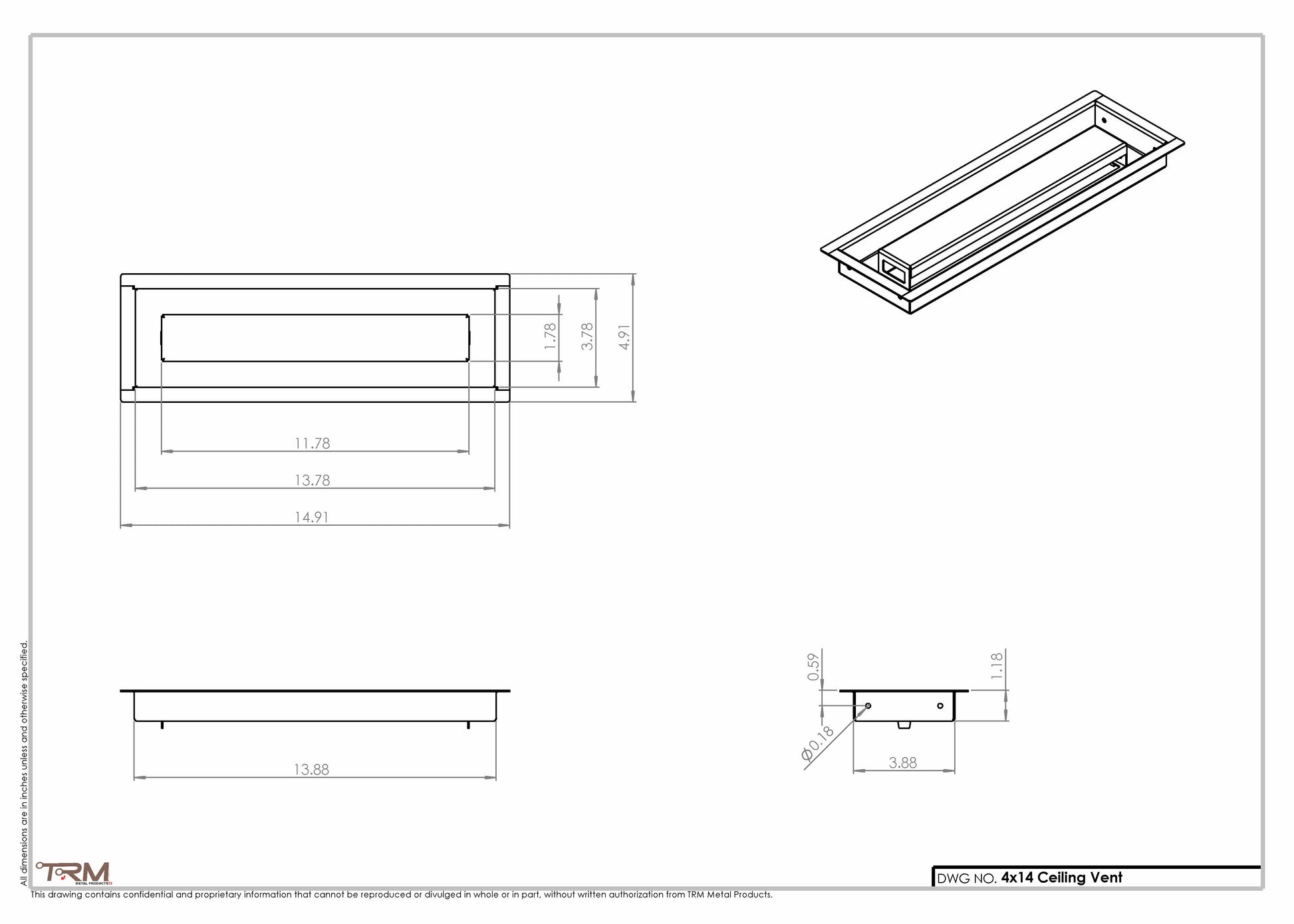 4x14- Modern Ceiling Vent Cover - TRM Metal (14x4)