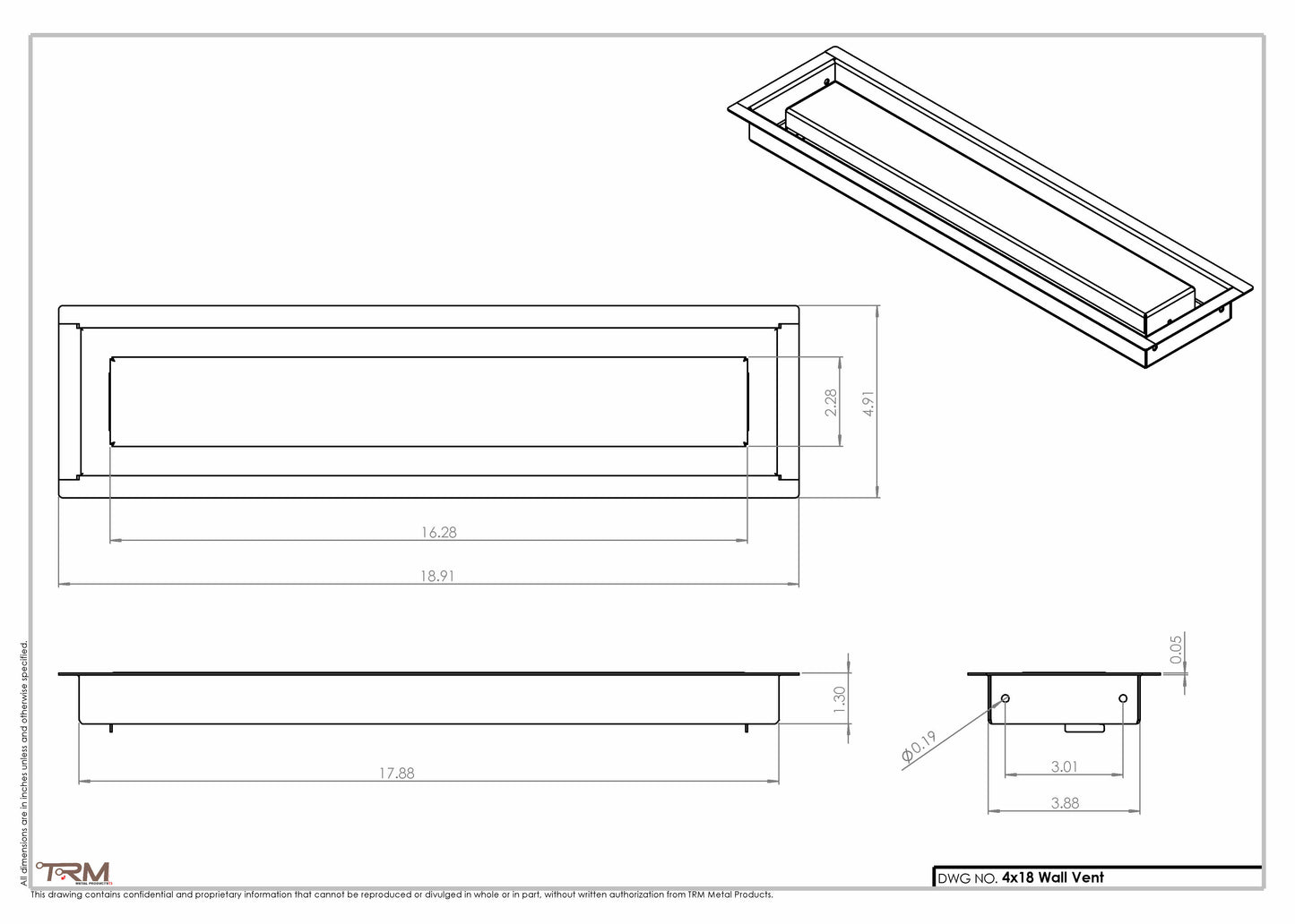 4x18  - Wall Vent - Modern Vent Cover - TRM Metal