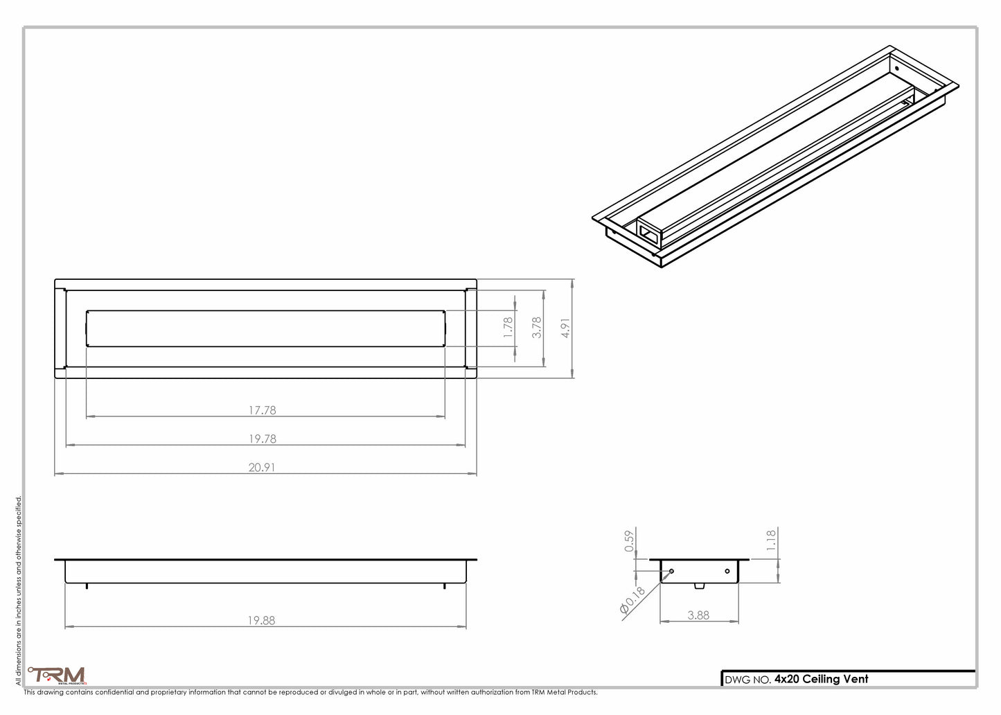 4x20- Modern Ceiling Vent Cover - TRM Metal (20x4)