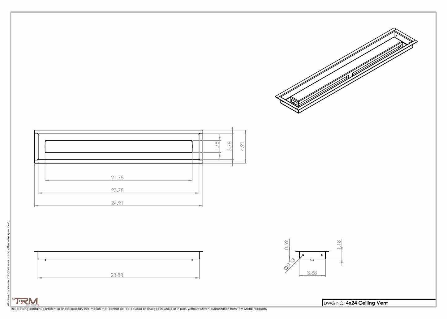 4x24-Modern Ceiling Vent Cover - TRM Metal (24x4)