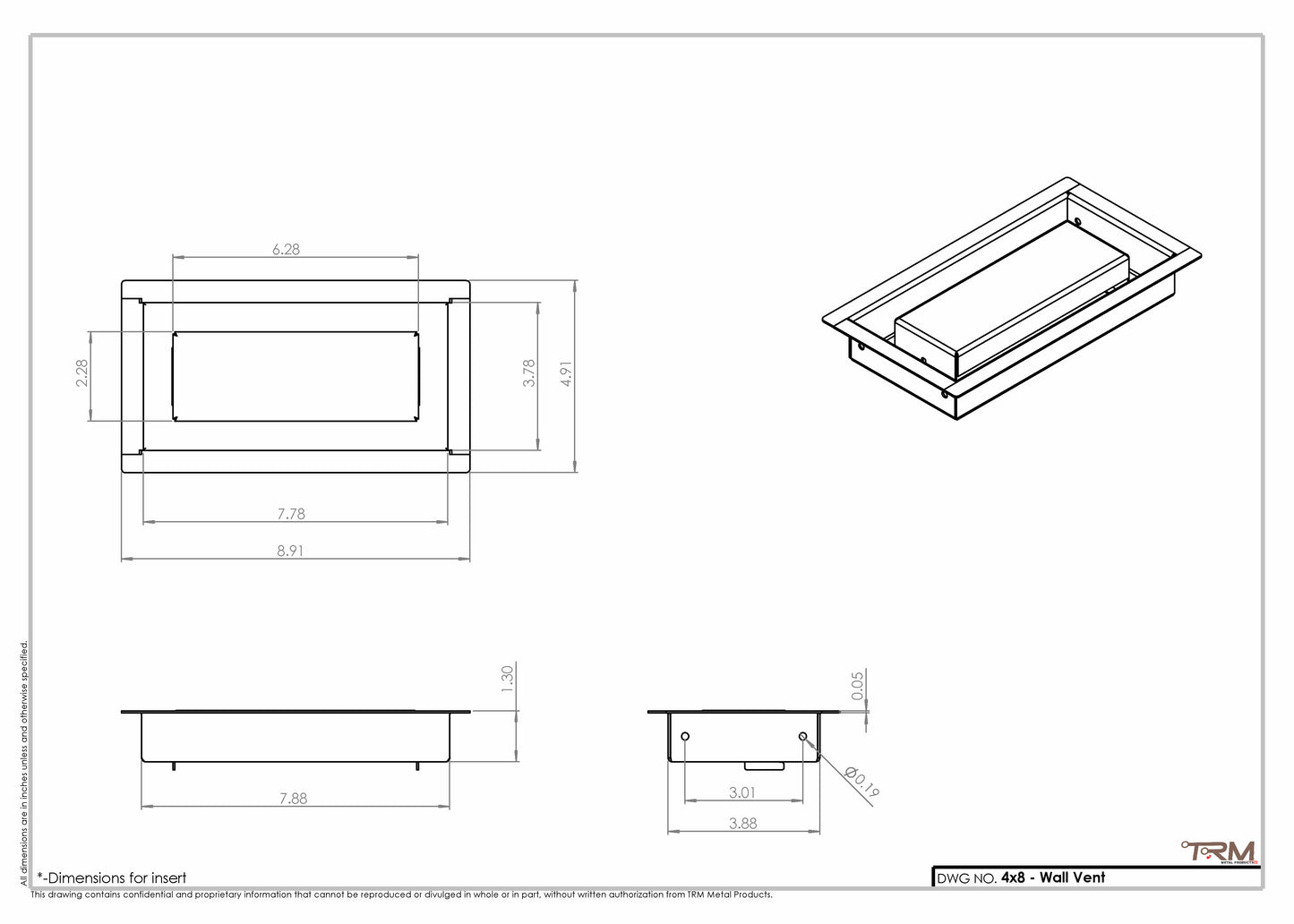 4x8 (8x4) - Wall Vent - Modern Vent Cover -  Return Air Vent - TRM Metal