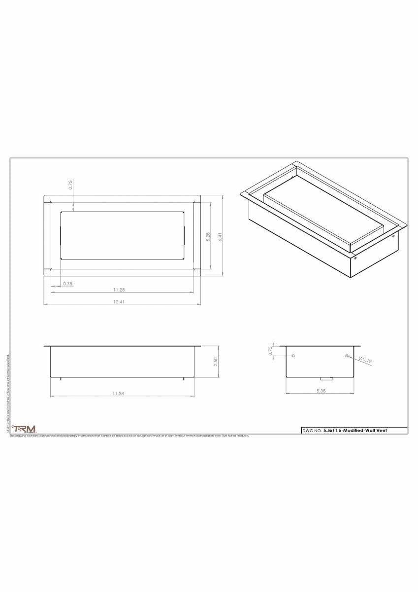 5.5x11.5x2.5 - Wall Vent - Modern Vent Cover - Return Air Vent - TRM Metal 2.5x11.5x5.5 - TRM Metal Products