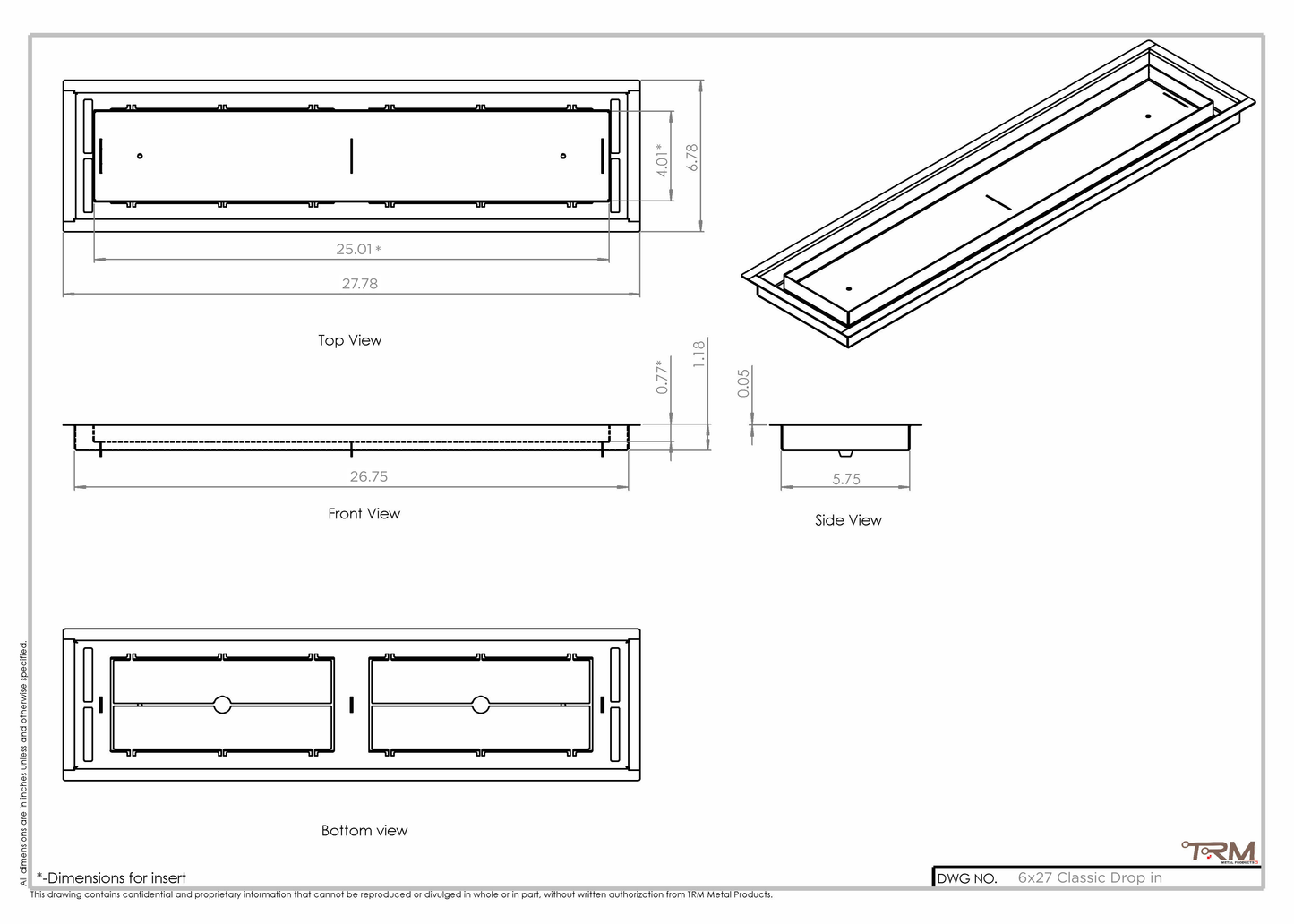 6x27 Classic Drop-in Air Vent, Flush Floor-Matching, All Metal, Floor Vent Cover (27x6)