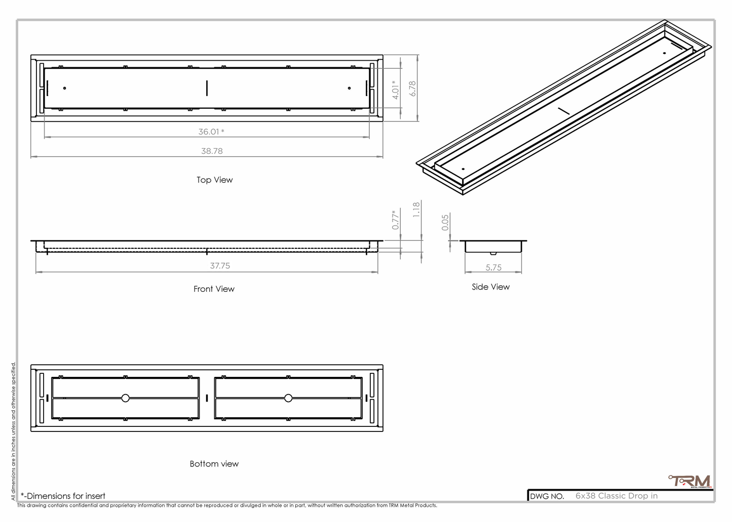 6x38 Classic Drop-in Air Vent, Flush Floor-Matching, All Metal, Floor Vent Cover (38x6)