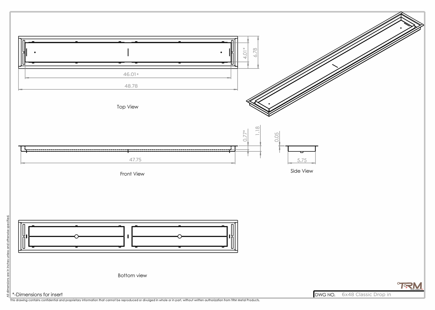 6x48 Classic Drop-in Air Vent, Flush Floor-Matching, All Metal, Floor Vent Cover (48x6)