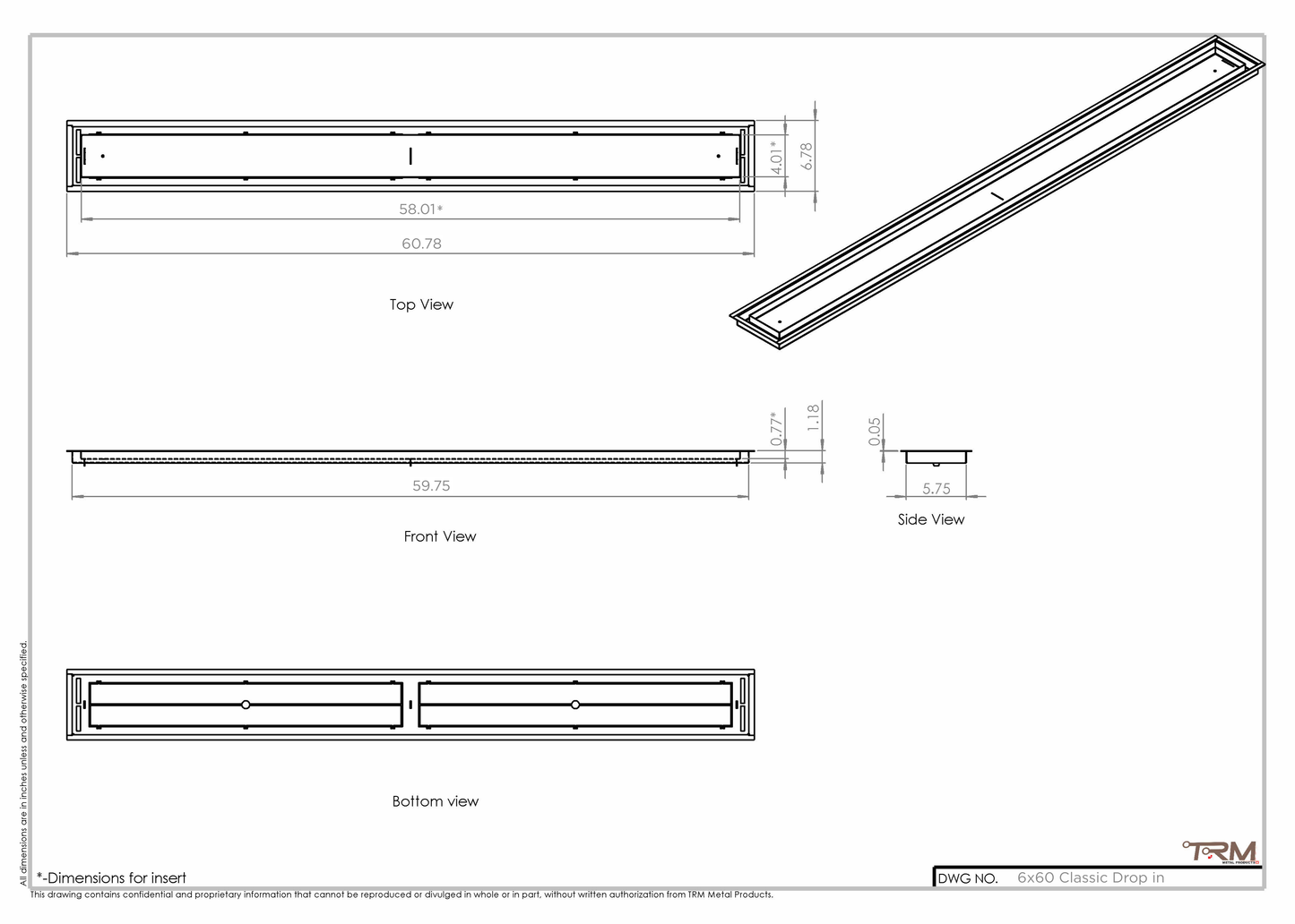 6x60 Classic Drop-in Air Vent, Flush Floor-Matching, All Metal, Floor Vent Cover (60x6)